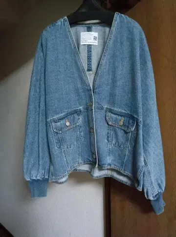 PASSIONE 새상품급 데님 자켓 V넥 리브 돌먼 슬리브 코쿤