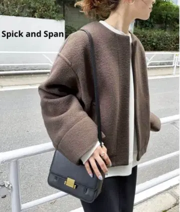 Spick and Span 파일 저지 블루종 2022 AW 브라운 38