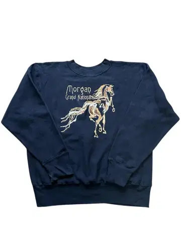 구제 맨투맨 블랙 말 자수 L 빈티지 K0498