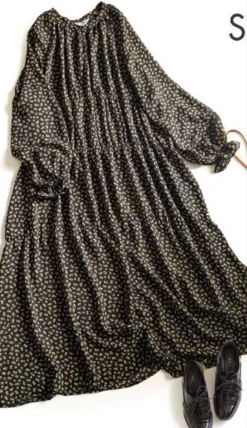 SLOBE 블랙 옐로우 컬러 꽃무늬 롱 원피스