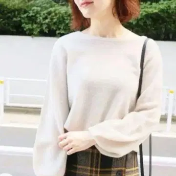 IENA Chess 퍼프 슬리브 풀오버 베이지 스웨터 니트