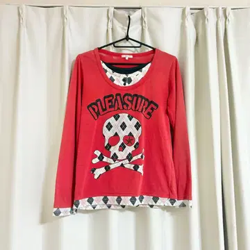 J HONEY Y2K 스컬 롱 슬리브 티셔츠 레드 핑크 헤이세이