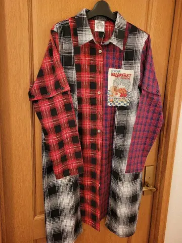 스칼라 체크 무늬 긴팔 셔츠 원피스 M 사이즈