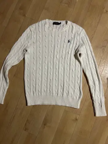 랄프 로렌 케이블 니트 화이트 x 네이비