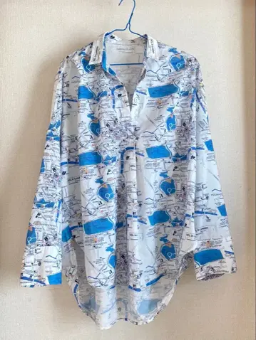 antiqua 지도 프린트 긴팔 셔츠