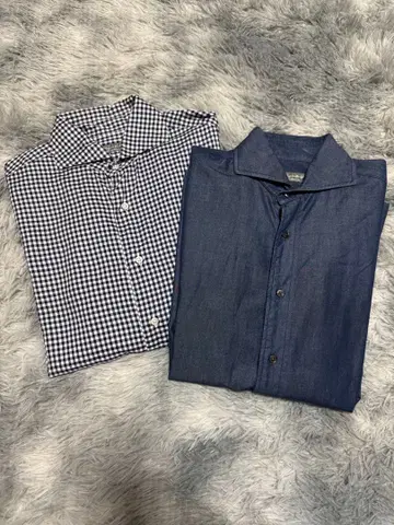 유나이티드 애로우즈 체크 무늬 데님 긴팔 셔츠 세트