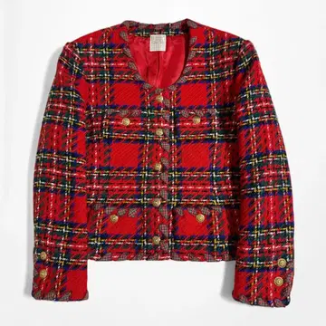 카네코 이사오 골드 버튼 체크 노카라 트위드 자켓