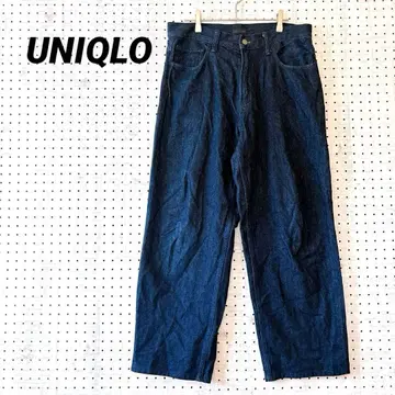 유니클로 와이드 데님 팬츠 다크 인디고 면 100% (31) 베이직