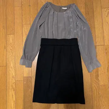 SELECT cafe 긴팔 무릎 기장 원피스 그레이 x 블랙