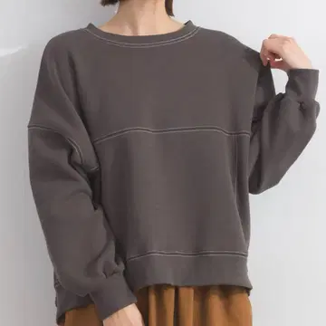 택 포함 새상품 Lupilien 속기모 맨투맨 배색 스티치 절개 숏 기장