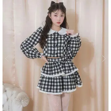 Honey Cinnamon 펄 리본 깅엄 셋업