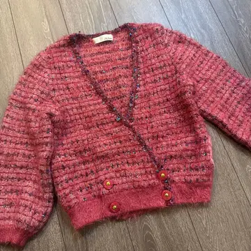 릴리 브라운 핑크 라메 니트 가디건