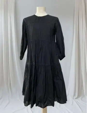 IENA 이에나 안감 부착 7부 소매 티어드 원피스 레이스 블랙