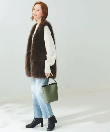 [ 한 번만 착용 ] B:MING by BEAMS 브라운 퍼 베스트 M