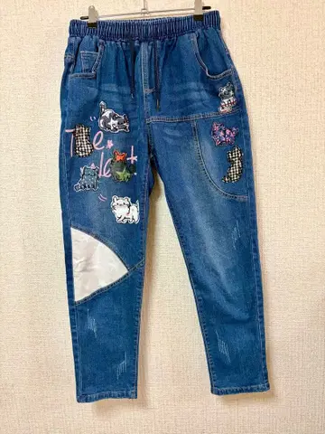 k.three 케이스리 고양이 자수 귀여운 긁힌 자국 디자인 청바지