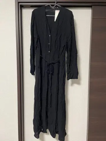 블랙 긴팔 셔츠 원피스 허리 리본 포함