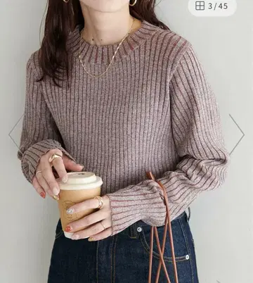 DISCOAT 멜란지 리브 니트 모카