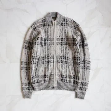 GARNIER 더블 지퍼 니트 자켓 M 사이즈 체크 무늬