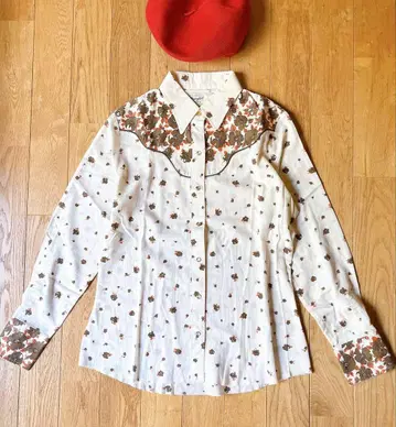 빈티지 플라워 무늬 웨스턴 셔츠 긴팔 여성용 레트로