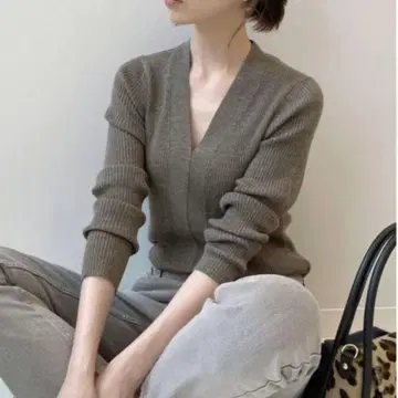 이에나 iena 3x3 리브 V넥 풀오버