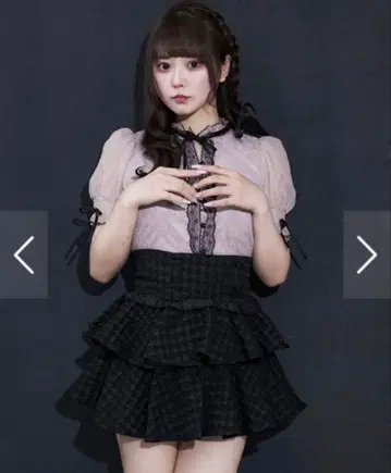 pium 티어드 프릴 도리 미니 스커트 하운드투스 체크 패턴 블랙