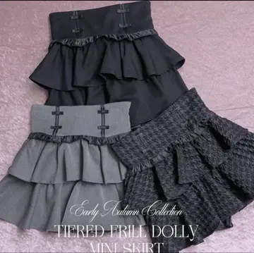 pium 피움 티어드 프릴 도리 미니 스커트 하운드투스 체크 블랙 믹스