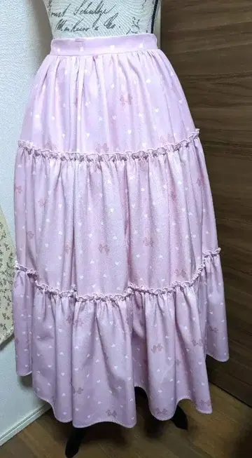 axes femme kawaii / 하트 도트 무늬 캉캉 스커트 핑크