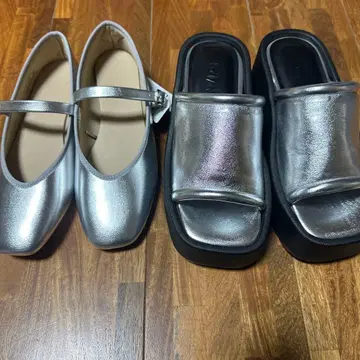 미착용 새상품 실버 발레 슈즈 & 통굽 샌들 세트