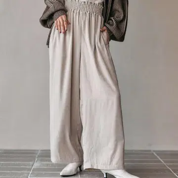 LEPSIM 새틴 개더 W 스트레이트 팬츠 아이보리