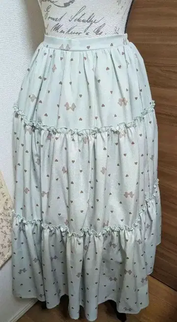 axes femme kawaii / 하트 도트 무늬 캉캉 스커트 민트