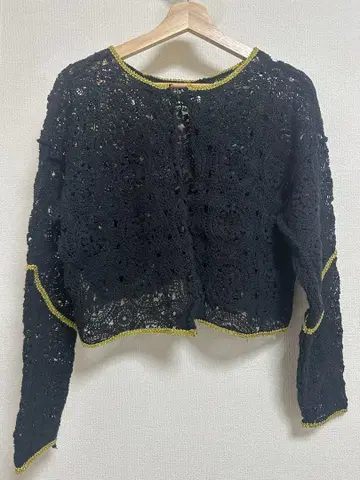 레이스 편직 블랙 긴팔 가디건