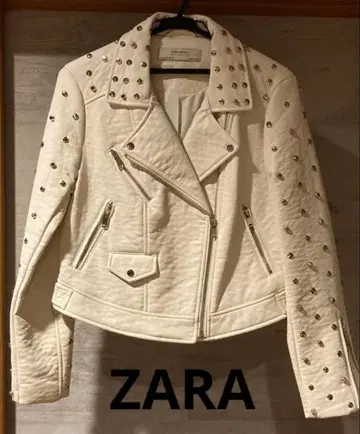 ZARA BASIC 스터드 장식 화이트 더블 라이더 자켓 M 사이즈