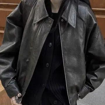 LAC-VERT 다크 그린 가죽 자켓