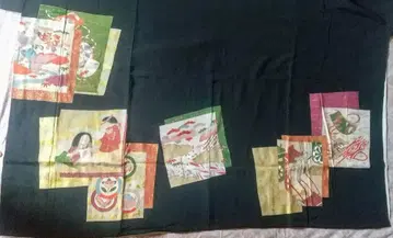 레어 빈티지 블랙 전통 예복 기모노 일본풍 무늬