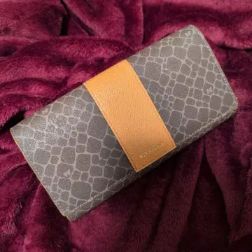 가죽 장지갑 크로커다일풍 그레이 x 오렌지