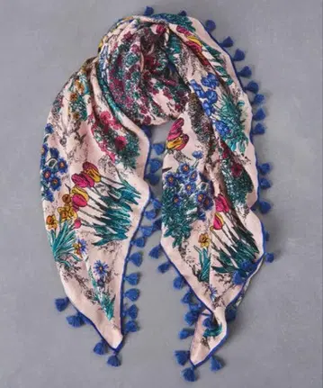 마니프리 / 플라워 가든 프린트 울 실크 스톨 120 새상품 핑크 계열