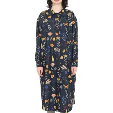 그라니프 코듀로이 셔츠 원피스 드라이 플라워즈 꽃무늬 올 패턴 네이비