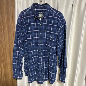 Eddie Bauer 90s 플란넬 셔츠 L 네이비/화이트 체크