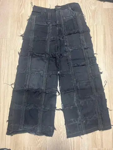 블랙 패치워크 데님 와이드 팬츠