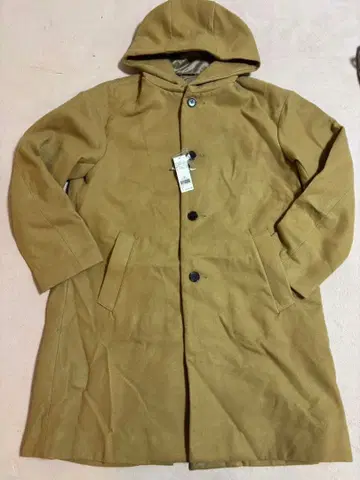 글로벌 워크 베이지 후드 울 코트 S