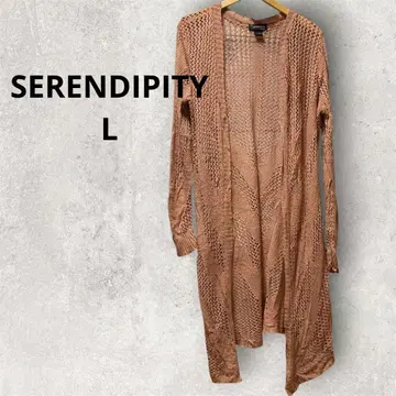 Serendipity 가디건 브라운 L 여성용 구제 시스루 니트