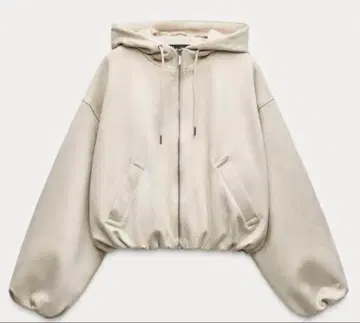 ZARA 페이크 스웨이드 크롭 자켓 에크루 후드 부착