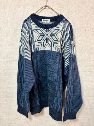 Jantzen 얀센 네이비와 화이트의 눈꽃 니트 노르딕 무늬