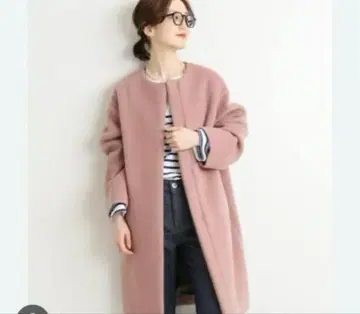 IENA 이에나 램스울 노카라 코트 핑크