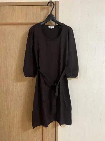 브라운 7부 소매 니트 원피스