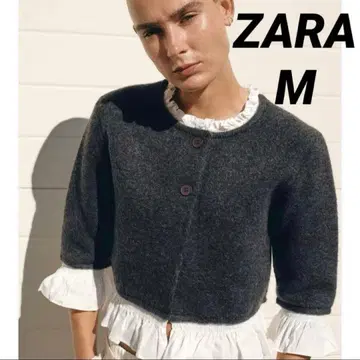 ZARA 포플린 콤비 니트 자켓 다크 그레이 색상 M 사이즈