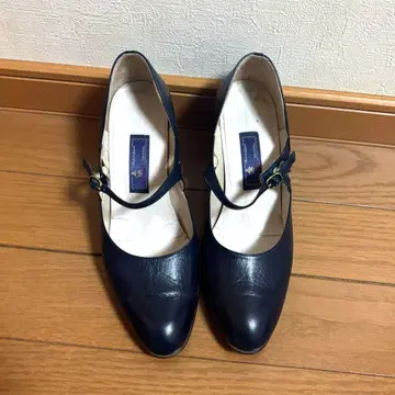 [ 23.0cm ] 여성용 네이비 가죽 스트랩 하이힐 펌프스