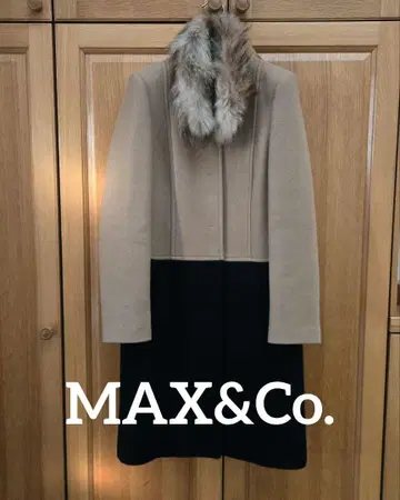 MAX&CO 울 퍼(fur) 포함 바이컬러 베이지 블랙 롱 코트