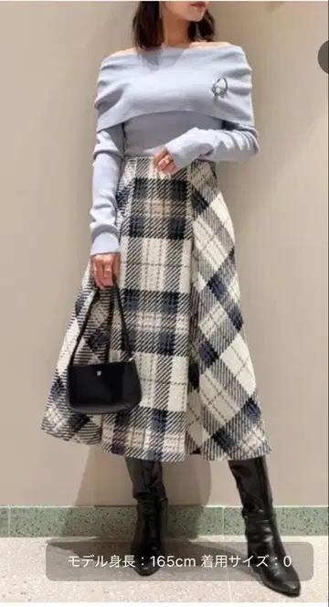 Snidel 로빙 체크 미디 스커트 아이보리 0 사이즈