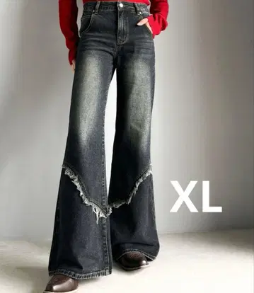 mily bilet 웨스턴 라이크 프린지 데미지 플레어 청바지 블랙